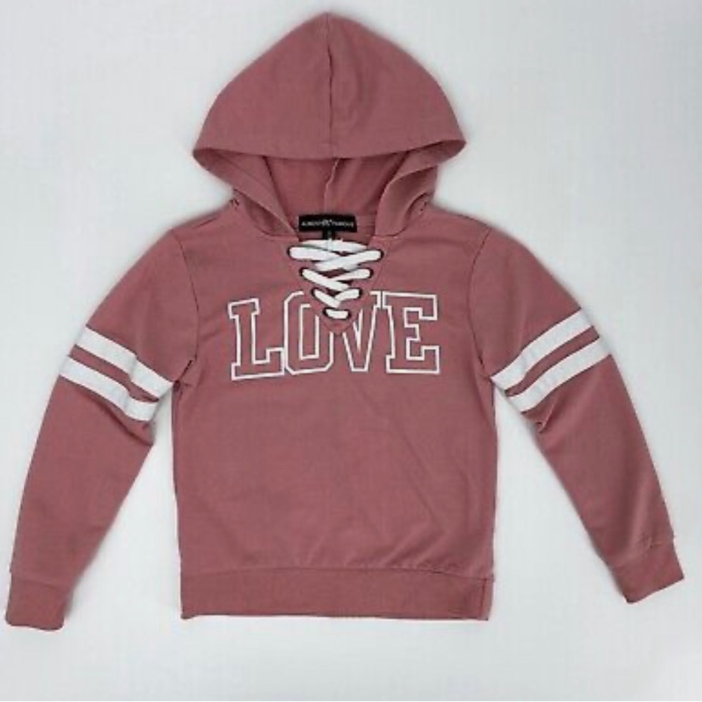 Almost Famous Pink Love Hoodie Pullover Long Sleeve Sweatshirt